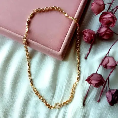 Asimetrik Plaka Detay Zincir Kolye 50cm