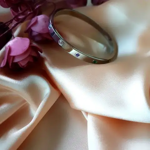 Renkli Zirkon Taş Gümüş Kelepçe 