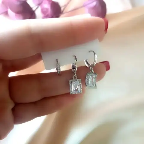 Gümüş Üçlü Küpe Seti