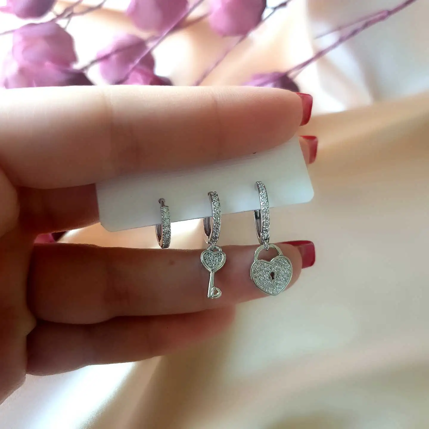 Kalp Gümüş Üçlü Küpe Seti