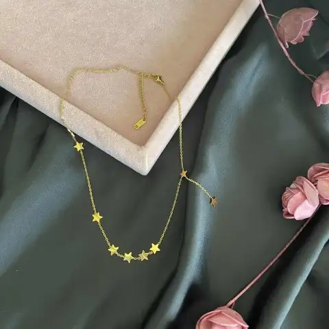 Yıldız sarkıt çelik gold kolye 